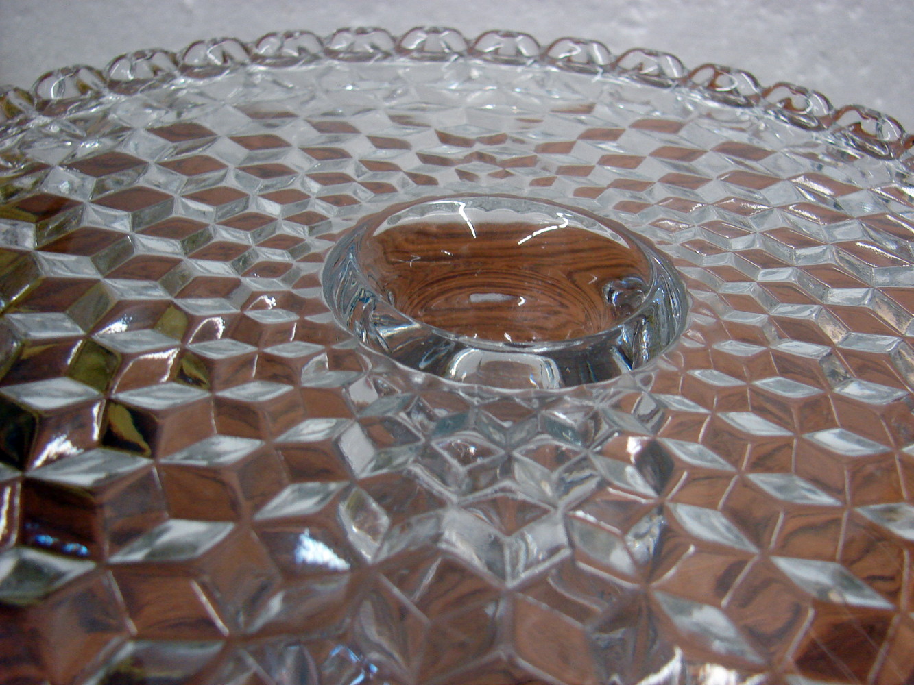 Vintage Fostoria American Glass Round Pedestal Cake Stand Plate w/Rum Well - Image 2