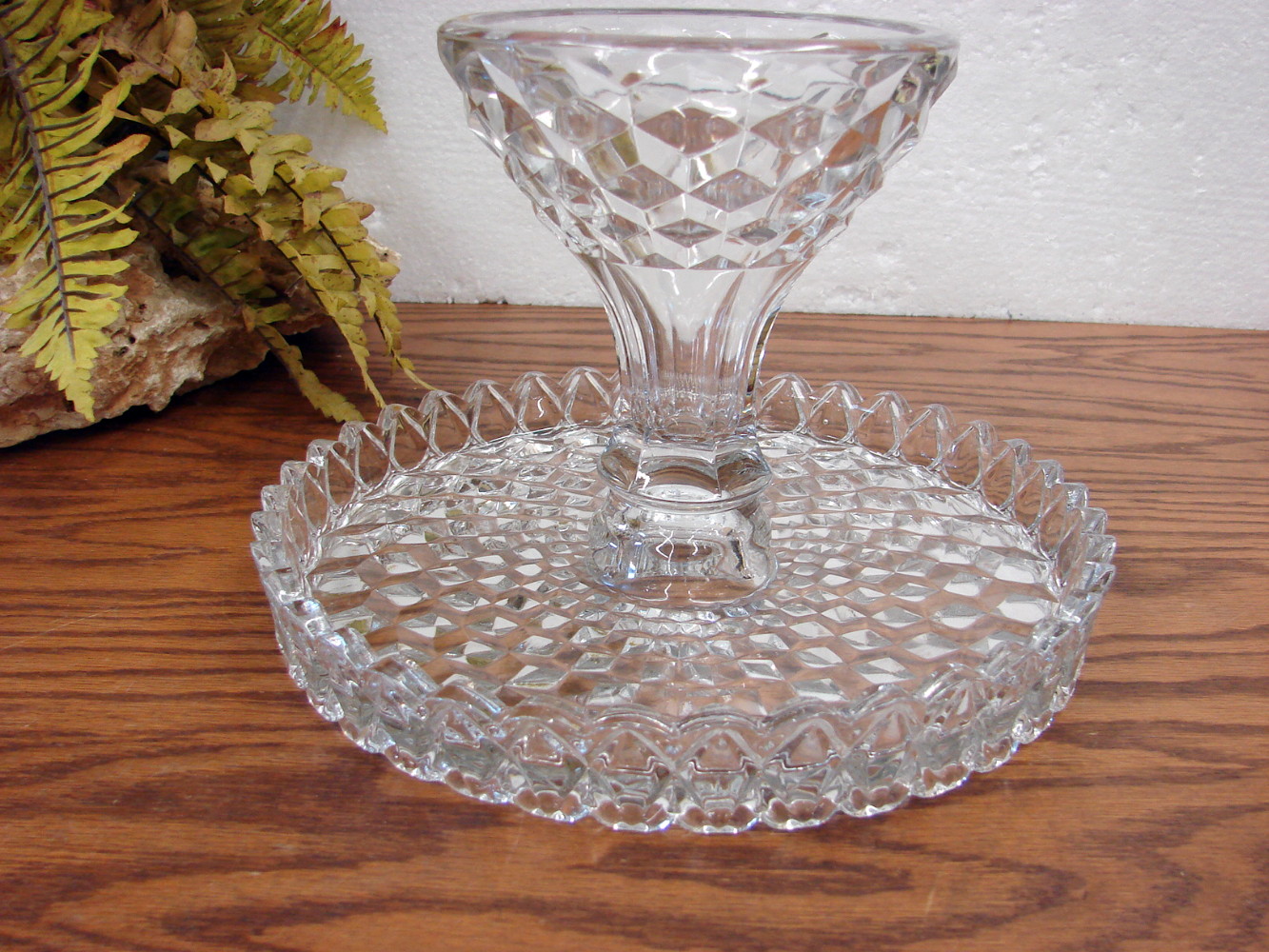 Vintage Fostoria American Glass Round Pedestal Cake Stand Plate w/Rum Well - Image 3