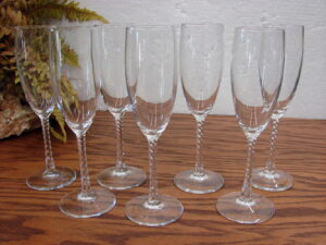 Set/7 Angelicia Cristal d'Arques Durand Crystal Fluted Champagne Glasses 8 1/4" Tall