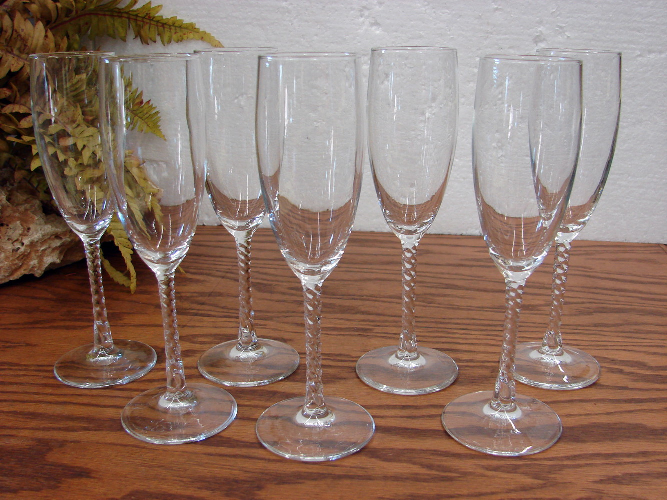 Set/7 Angelicia Cristal d'Arques Durand Crystal Fluted Champagne Glasses 8 1/4" Tall