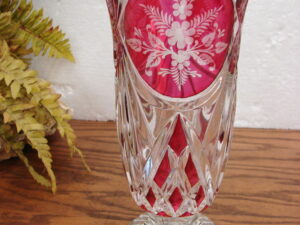 Vintage Anna Hutte Bleikristall Ruby Glass Lead Crystal Long Stem Roses Vase