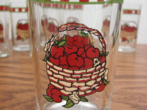 Set/6 Vintage Alco Apple Basket Juice Glasses Red Checkered Rim 4 1/4"
