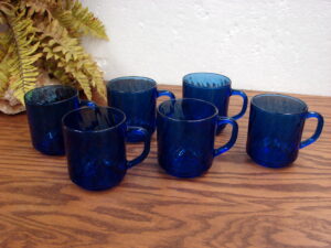 Set/6 Used Vintage Arcoroc France Cobalt Blue Dinnerware Swirl Mug