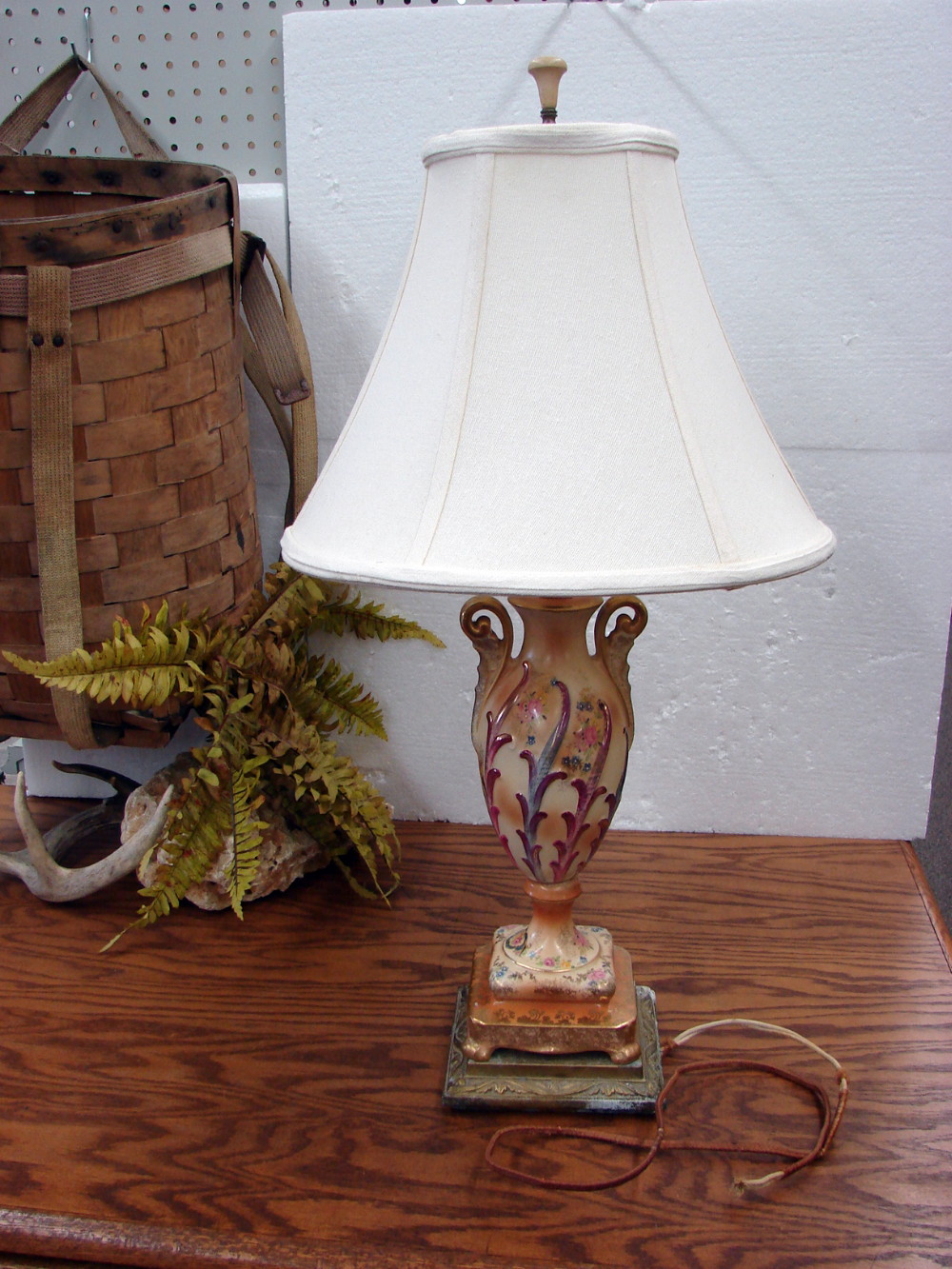 Vintage Victorian Neoclassic Beckwith China Gold Trim Table Lamp w/ Shade Needs Rewire - Image 2