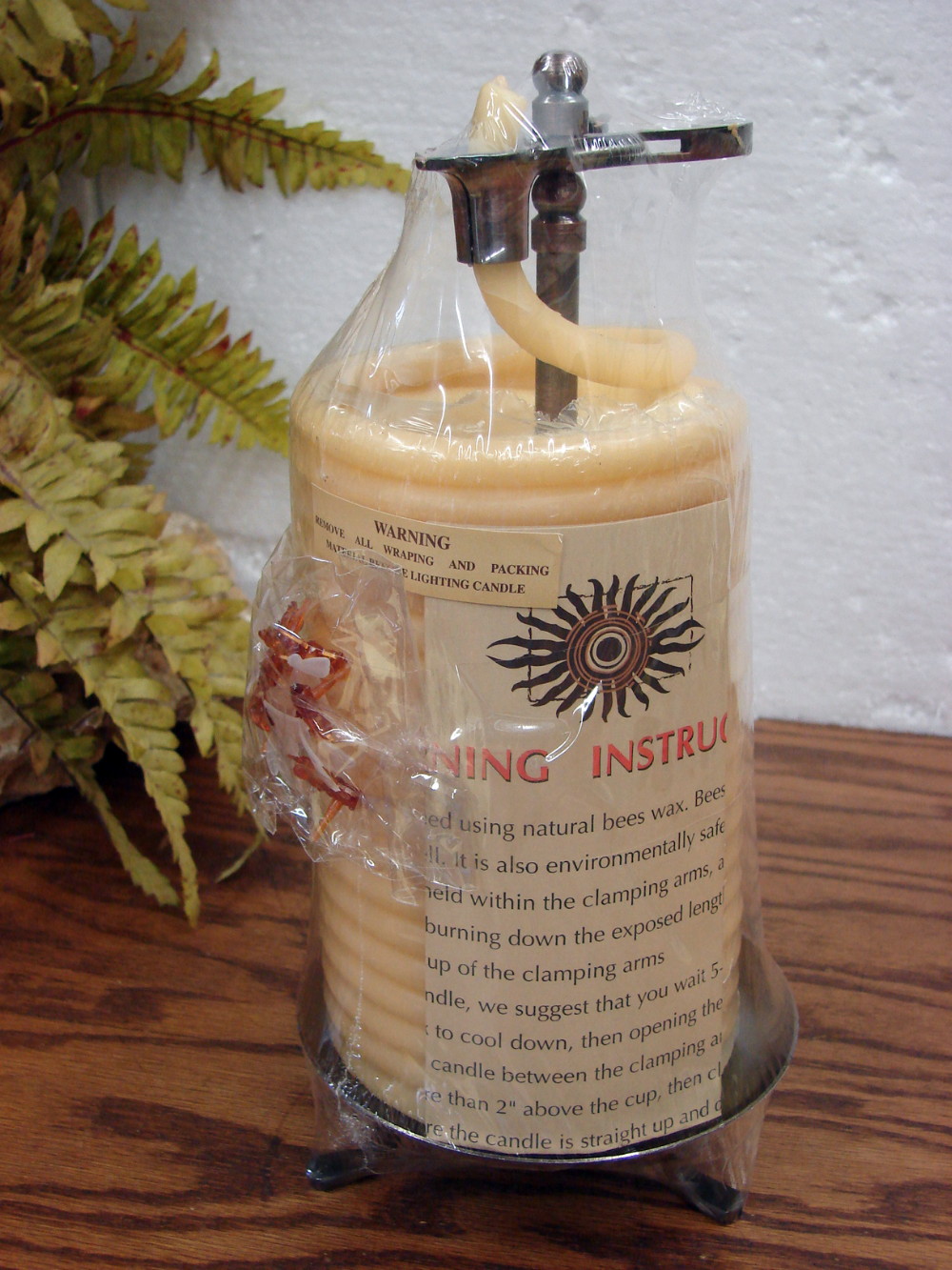 Natural Bees Wax Coiled Candle with Metal Clamp Stand Bees Candle By the Hour