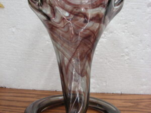 Vintage Amethyst Swirl Sooner Art Glass Swirl Hand Blown Free Form Trumpet Tulip Vase 9"
