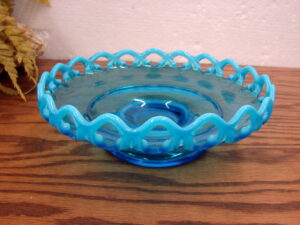 Vintage Imperial Glass Electric Cobalt Blue Lace Edge Footed Centerpiece Pedestal Bowl