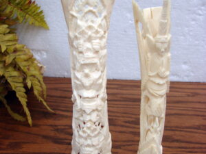 Set/2 Vintage Intricately Hand Carved Bone Carvings Bali Goddess Totem Figure