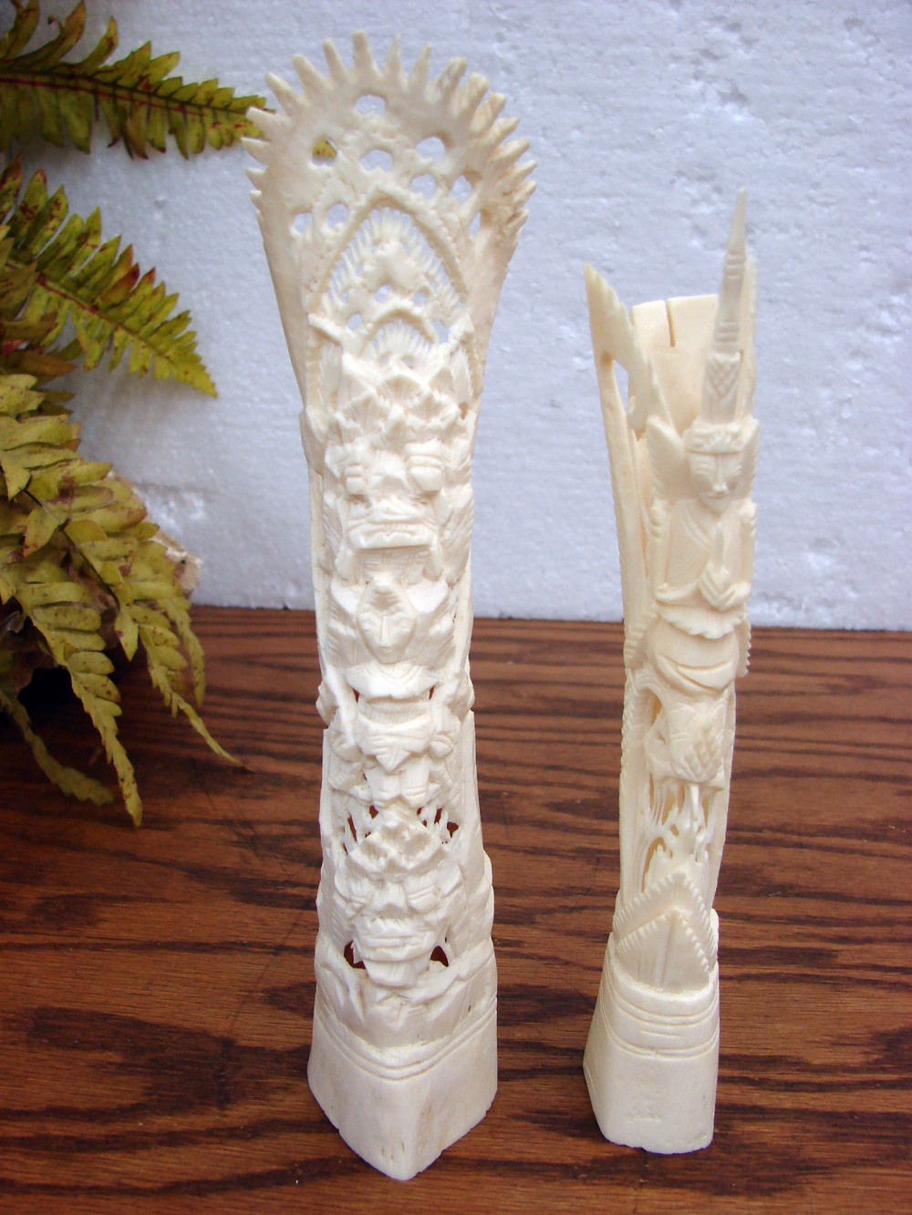 Set/2 Vintage Intricately Hand Carved Bone Carvings Bali Goddess Totem Figure
