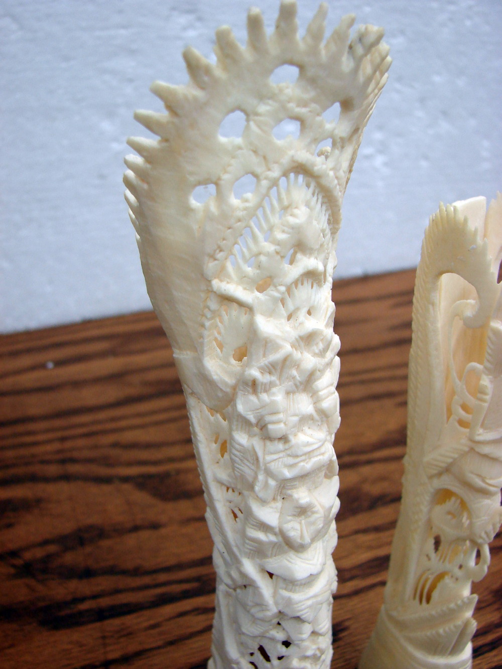 Set/2 Vintage Intricately Hand Carved Bone Carvings Bali Goddess Totem Figure - Image 2