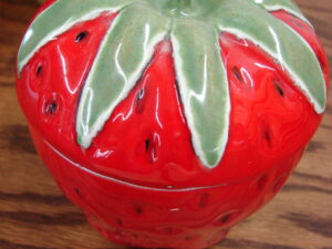Vintage Ceramic Strawberry Shaped Jam Jar w/ Lid Marked
