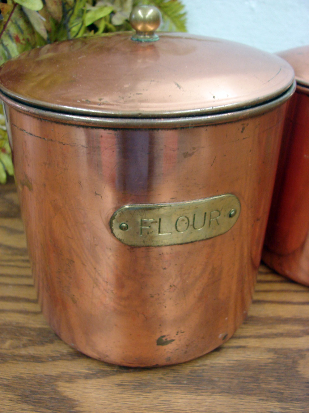 Vintage MCM 4 Piece Copper Tin Lined Canister Set Korea Brass Plaques - Image 5