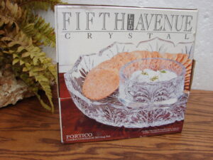 Brand New Fifth Ave Portico Clear Lead Crystal Condiment/Cracker Round 8" Platter