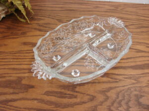 Vintage Fostoria Baroque Chintz Etched Footed Divided Relish Dish 12 x 7