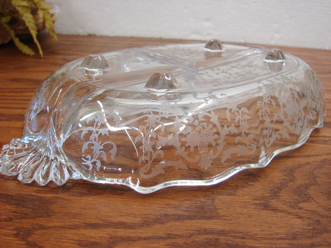 Vintage Fostoria Baroque Chintz Etched Footed Divided Relish Dish 12 x 7 - Image 2
