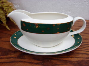 Sakura Galaxy Green Celestial Star Moon14k Gold Gravy Boat w/ Underplate