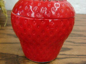 Vintage Hazel Atlas Strawberry Shaped Jam Jar w/ Lid