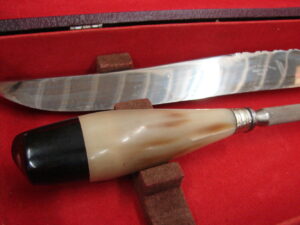 Vintage Arthur E Dexter & Co Sheffield Made 2 Pc Carving Horn Handle Set in Box