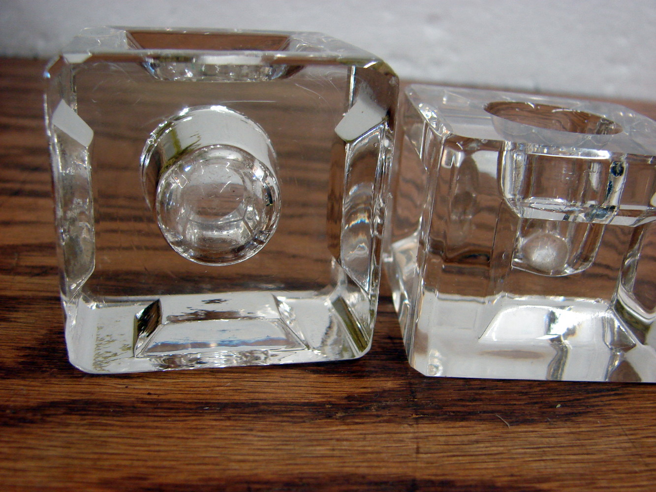 Set/2 Vintage Crystal Ice Cube Window Indent Taper Candle Holders 2" Square - Image 2