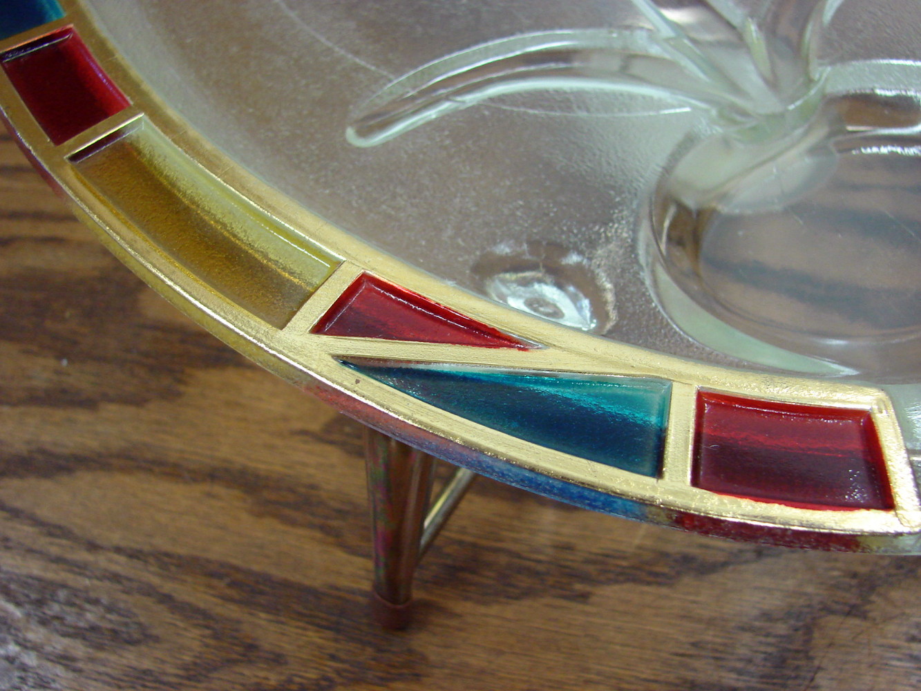 Vintage Renaissance Stained Glass Inland Meat Serving Platter Tray w/ Warmer Stand - Image 4