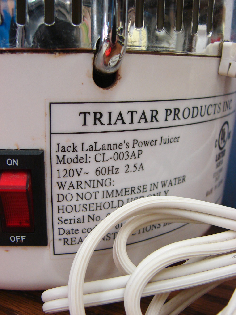 Complete Tristar Jack LaLanne's Power Juicer Centrifuge White Model CL-003AP Tested 3 Books - Image 2