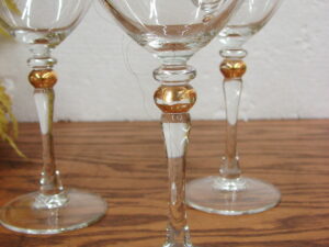 Set/6 Cristal d'Arques Durand Cortina Water Goblet Glasses Gold Wafer in Stem