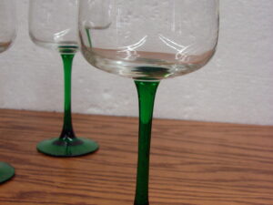 Set/6 Luminarc Durand Crystal Emerald Green Stem Wine Glasses 7" France
