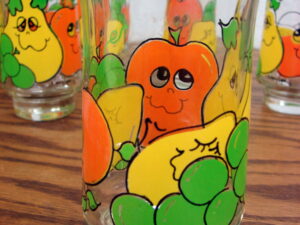 Set/8 Vintage Anchor Hocking Nancy Lynn Smiling Fruit Juice Glasses 1970's