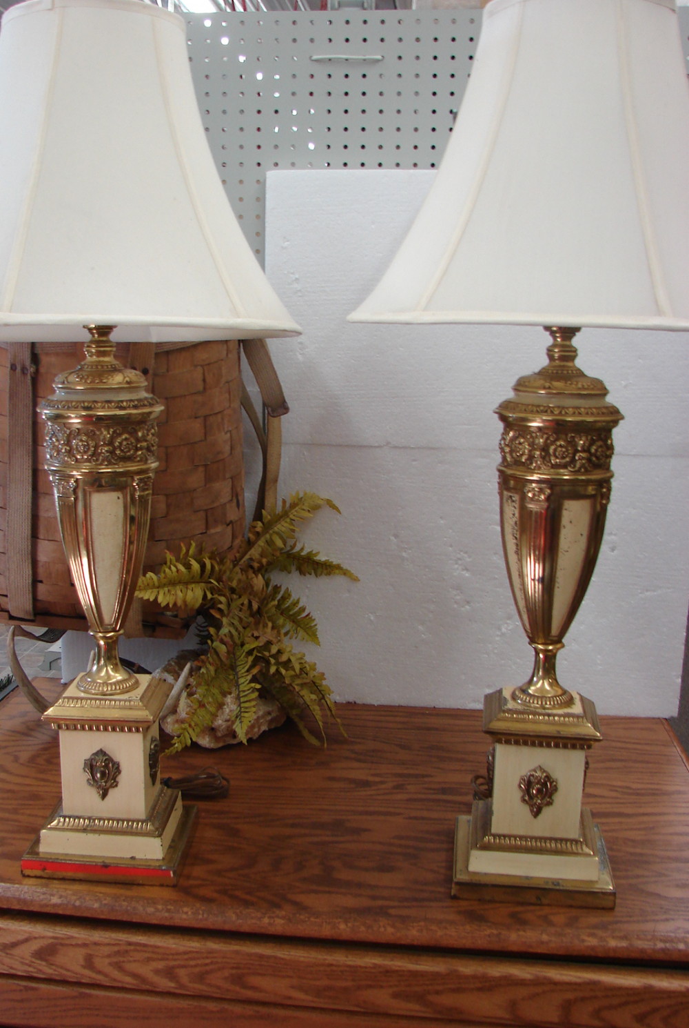 Set/2 Vintage Neoclassical Urn-Style Hollywood Regency 37" Table Lamps w/ Shades - Image 2