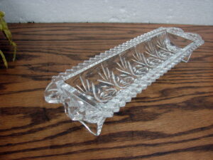 Fifth Ave Portico Clear Lead Crystal Footed Long Cracker Serving Tray