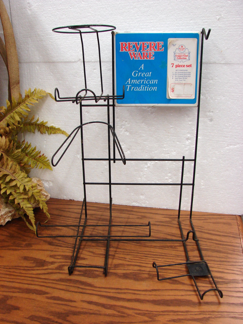 Vintage Revere Ware Copper Clad Collection Store Counter Display Rack 7 Piece Set Black Wire Frame - Image 4