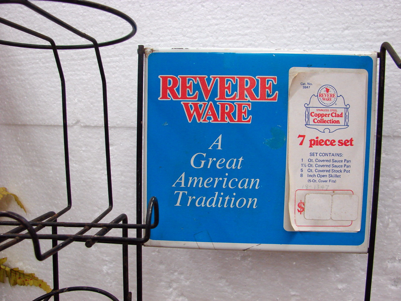 Vintage Revere Ware Copper Clad Collection Store Counter Display Rack 7 Piece Set Black Wire Frame - Image 3