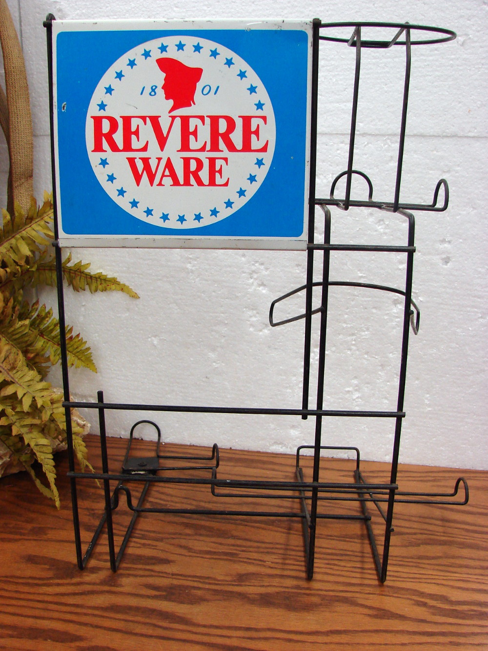Vintage Revere Ware Copper Clad Collection Store Counter Display Rack 7 Piece Set Black Wire Frame