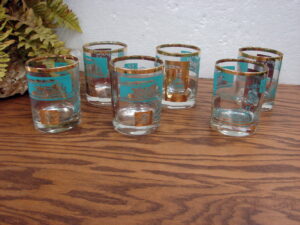 Set/6 Libbeys Southern Comfort Steamboat Old Fashion Glasses Real Gold Barware