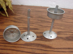 Set/2 Vintage Aluminum Toy Childs Size Camp Coffee Pot Parts Percolator Inside Filters Only