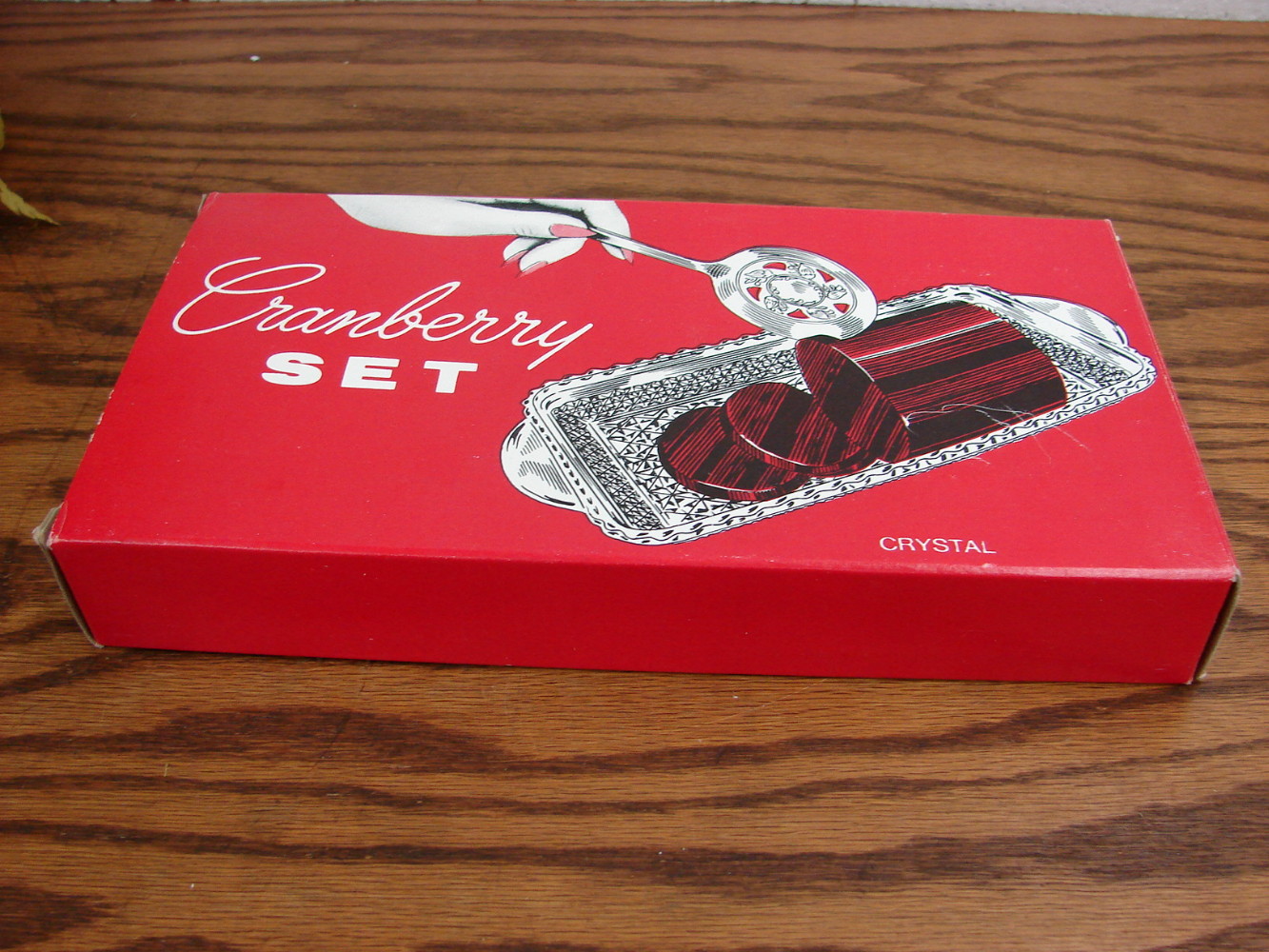 Brand New Vintage Anchor Hocking Wexford Rectangular Cranberry Dish with Silver Spoon Set